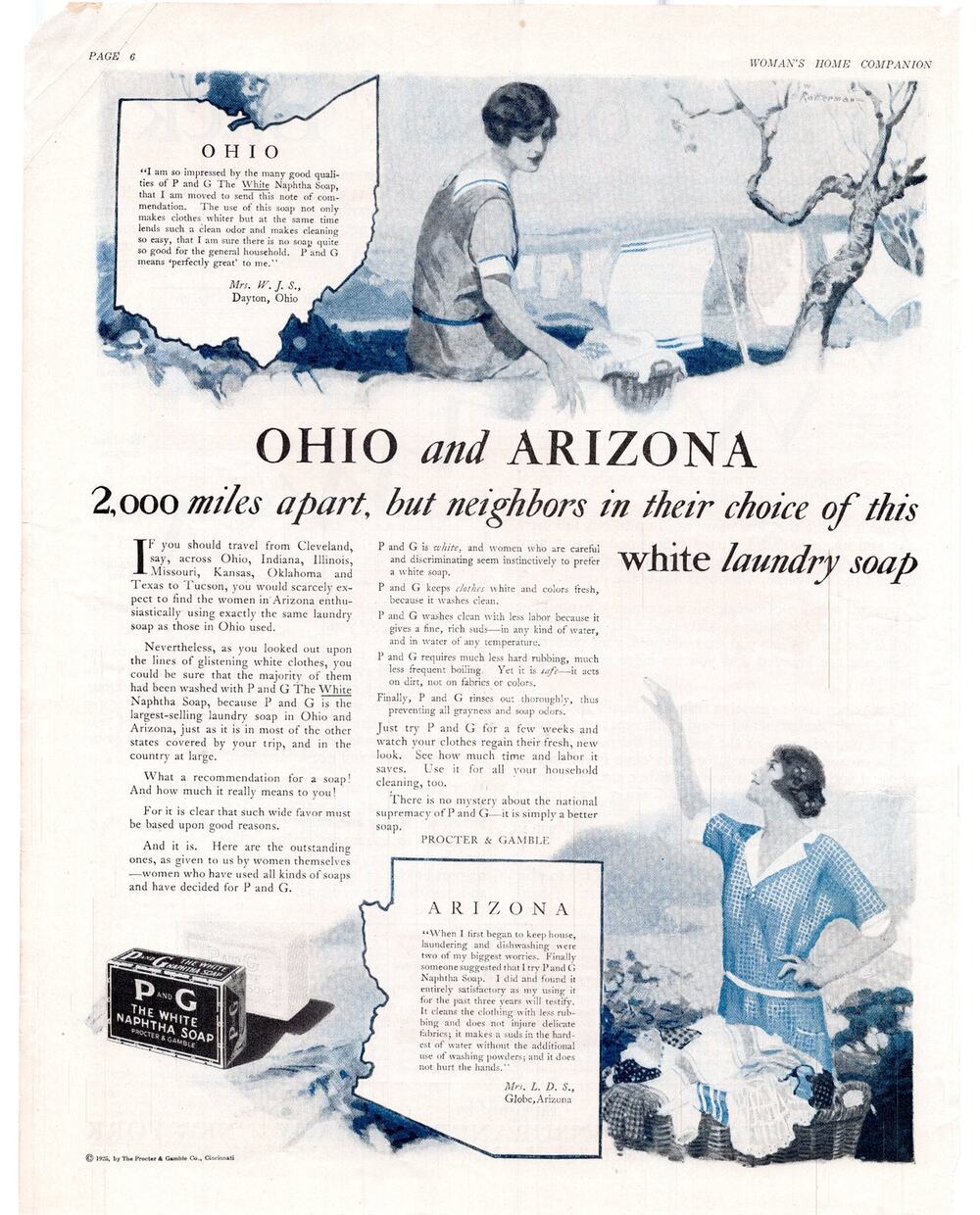 P&G White Naphtha Laundry Soap / Met Life Advertisement 1925 Ohio Arizona